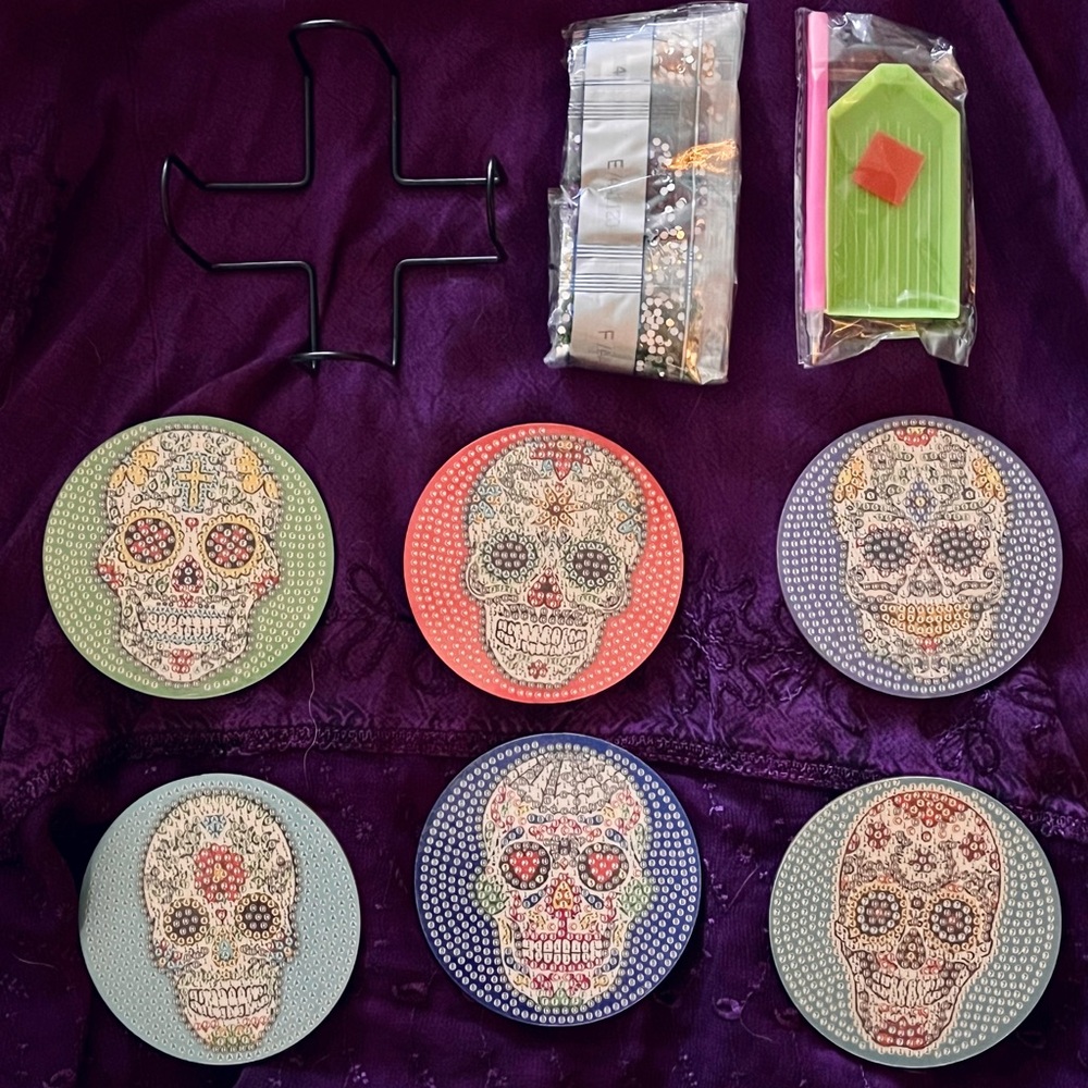 Set of 6 Sugar Skull DIY Diamond Art Coasters